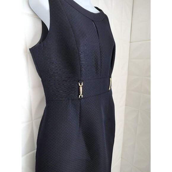 New Blue Sheath Dress Navy Blue Checker Workwear 10P Tahari Levine Studio - Picture 7 of 11